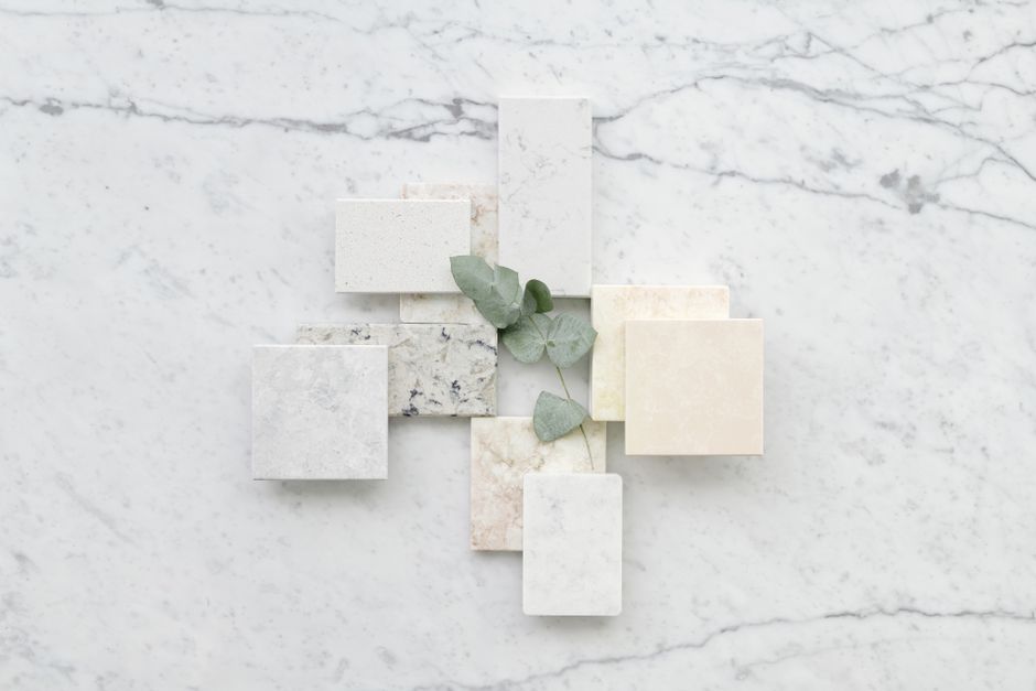 Kitchen design material samples and wood finishes